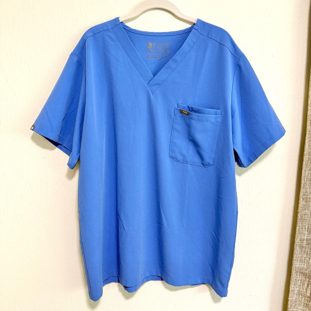 Figs Mens Leon Scrub Top L Ciel Blue Medical Nursing Pockets #FM1500